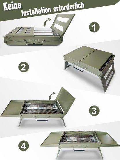 Charmline Holzkohlegrill, klappbarer Campinggrill 51 x 35 cm, Grün
