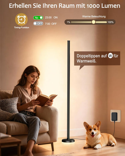 AmazeFun LED Stehlampe RGBIC dimmbar, 140 cm, Fernbedienung, schwarz