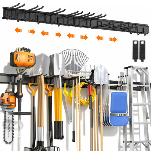 Housolution Gerätehalter Wand verstellbar 4 Schienen 12 Haken schwarz aus Aluminium und Stahl