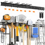 Housolution Gerätehalter Wand verstellbar 4 Schienen 12 Haken schwarz aus Aluminium und Stahl