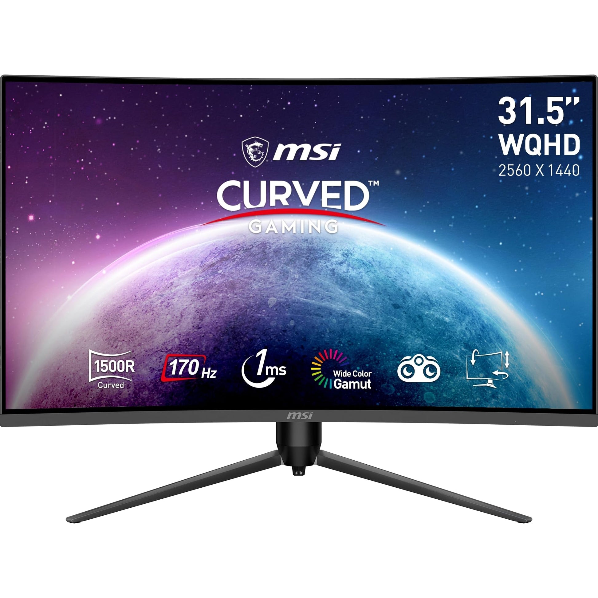 MSI G32CQ5P WQHD Curved Gaming Monitor 31.5" 170Hz. Gebogener 31.5-Zoll-Monitor mit WQHD und 170Hz für immersives Gaming.