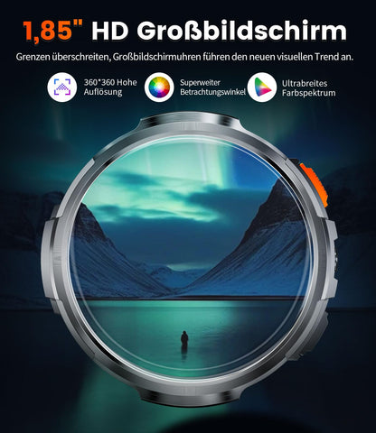 DREMAC FV6 Smartwatch Herren mit 1,85'' HD-Display und Taschenlampe