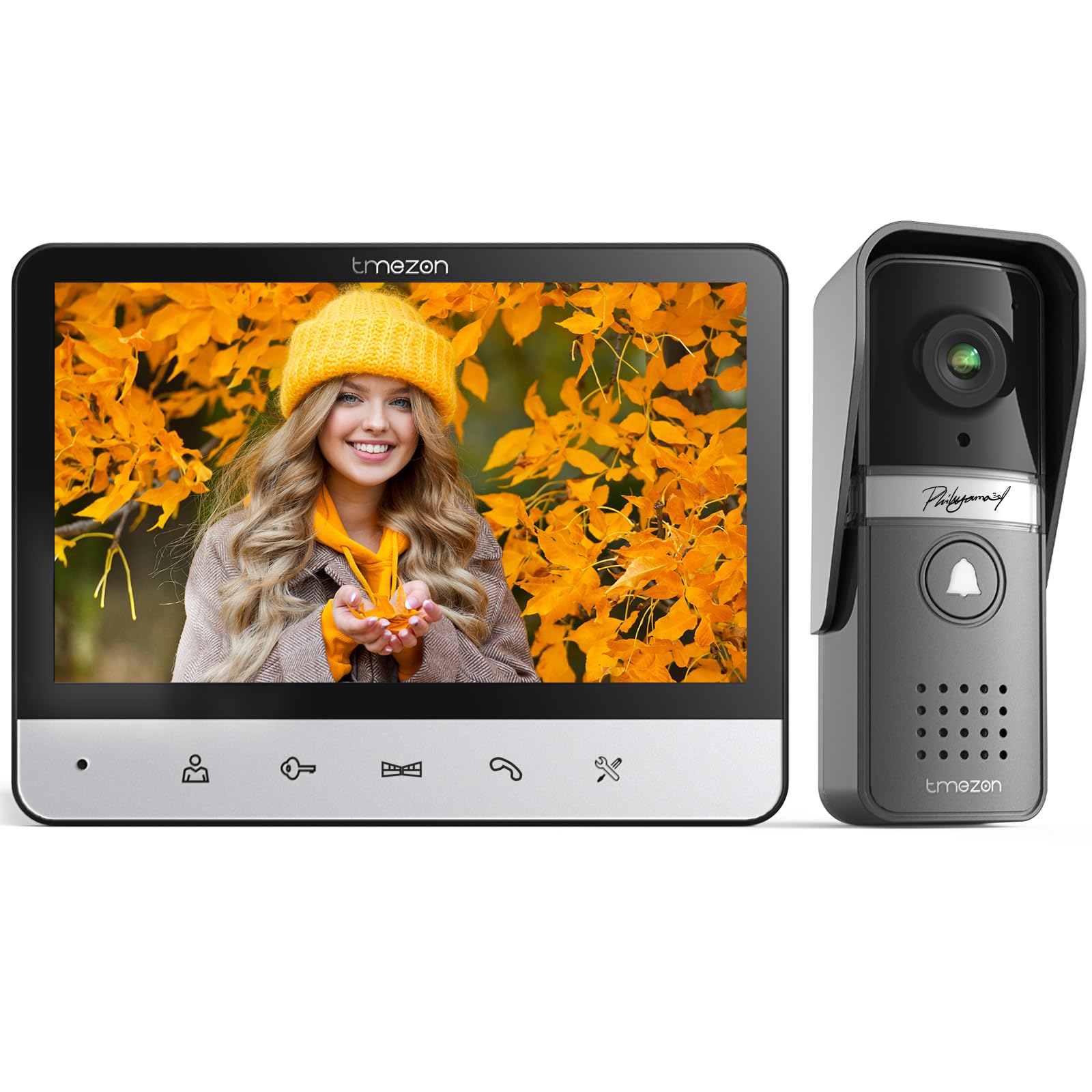 TMEZON Video Türsprechanlage 4-Draht mit 7" Monitor und Kamera. System mit Monitor und Kamera für visuelle Haustürkontrolle.