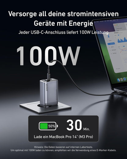Anker Prime 100W GaN USB-C Wandladegerät - 3 Port, faltbar