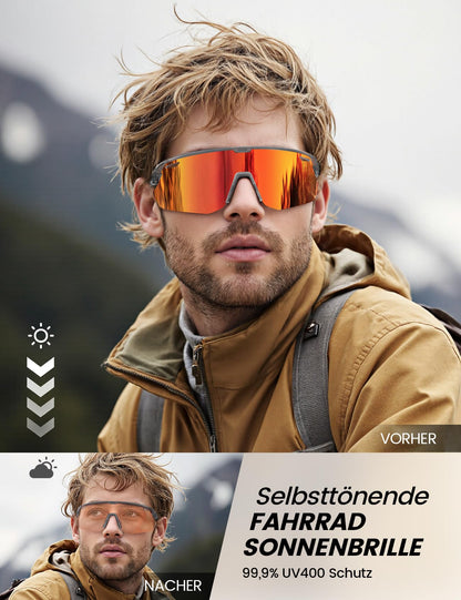 Lamicall Fahrradbrille selbsttönend, UV400 Sportbrille Damen & Herren