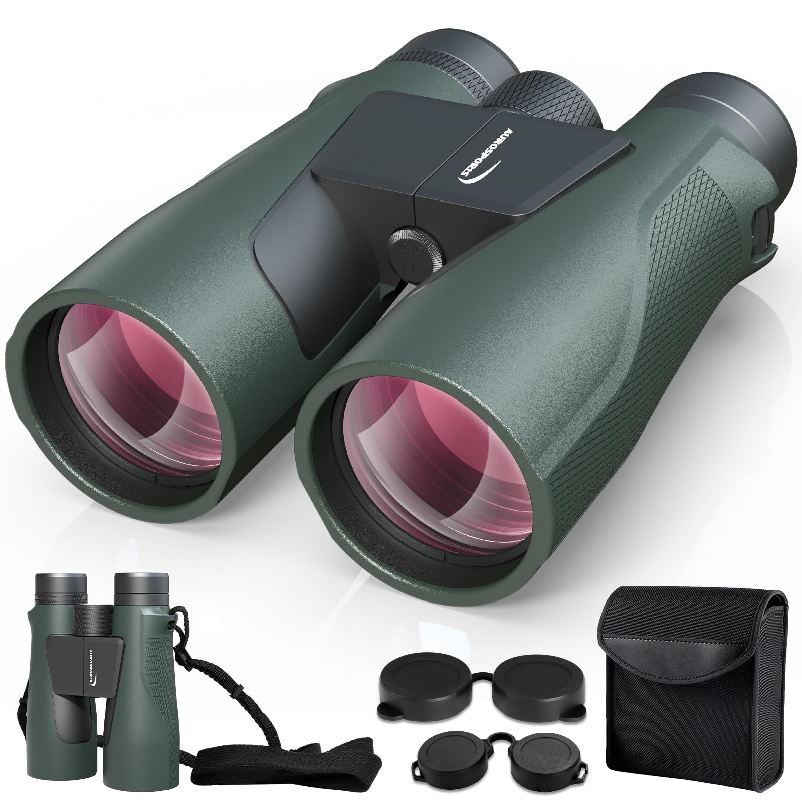 Aurosports 15x56 HD Fernglas Grosses Sichtfeld für Erwachsene - Grün. Typisches Doppelrohr zur Fernbeobachtung.