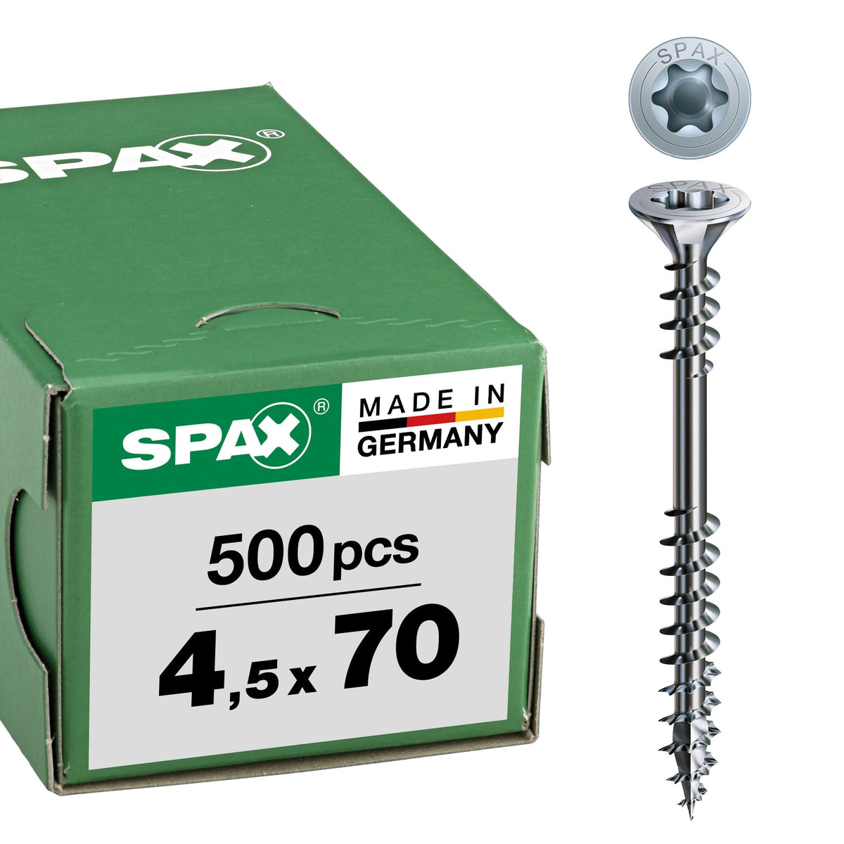 SPAX Verlegeschraube T-STAR plus 4,5 x 70 mm, Senkkopf, 500 Stück, WIROX-Oberfläche, 4CUT-Spitze