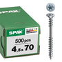 SPAX Verlegeschraube T-STAR plus 4,5 x 70 mm, Senkkopf, 500 Stück, WIROX-Oberfläche, 4CUT-Spitze