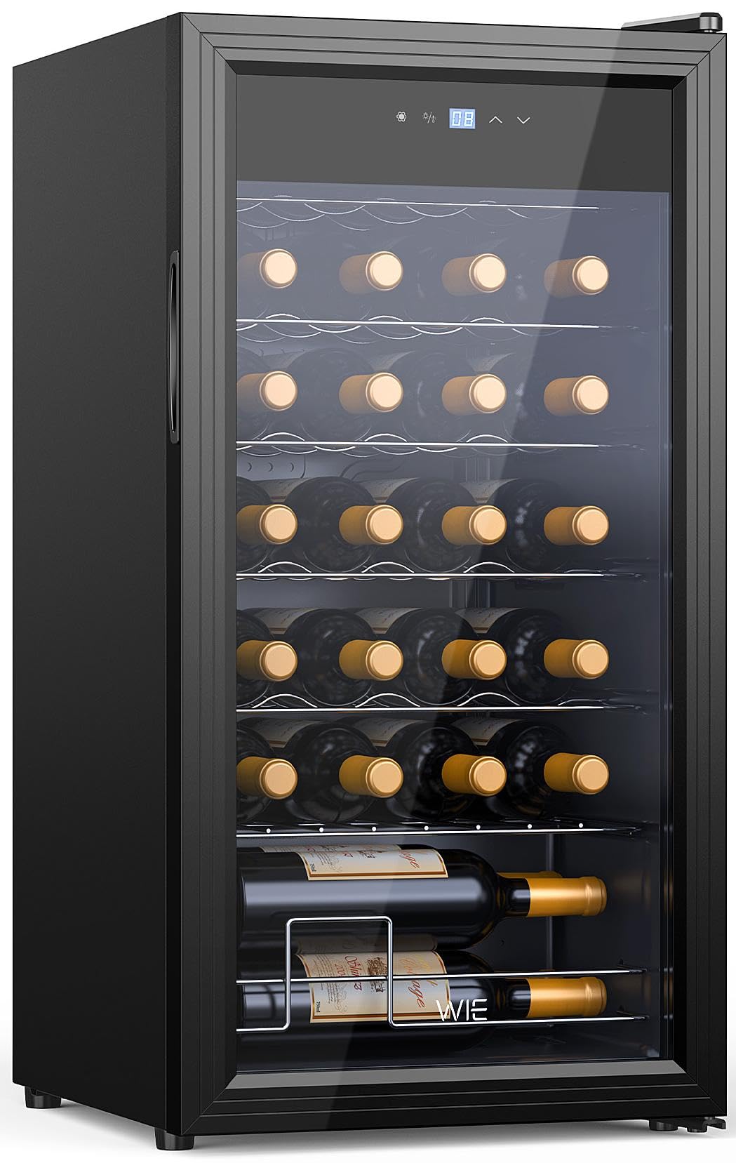 WIE Weinkühlschrank 82 Liter für 28 Flaschen, Kompressor, 5–18 °C – Vollglastür, LED-Touchpanel