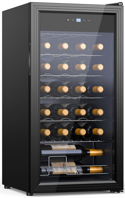 WIE Weinkühlschrank 82 Liter für 28 Flaschen, Kompressor, 5–18 °C – Vollglastür, LED-Touchpanel