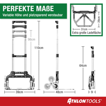 ATHLON TOOLS Treppen-Sackkarre, klappbar, Aluminium, 70 kg Tragkraft