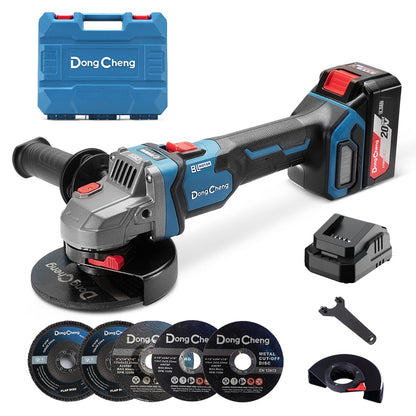 DongCheng Akku-Winkelschleifer 18V, 125 mm, bürstenlos, inkl. Akku mit Schnellspannschutz und Anti-Vibrationsgriff