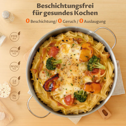 BEZIA Schmorpfanne 28 cm mit Deckel, Edelstahl 18/10 unbeschichtet