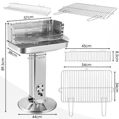 TLGREEN Holzkohlegrill Edelstahl Säulengrill höhenverstellbar