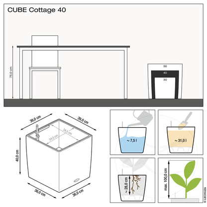 Lechuza Cube Cottage 40 Pflanzgefäss mit Bewässerungssystem, Mokka
