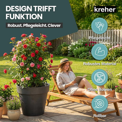 Kreher XXL Pflanzkübel rund mit Rollen, 79 cm, Anthrazit, 2er Set