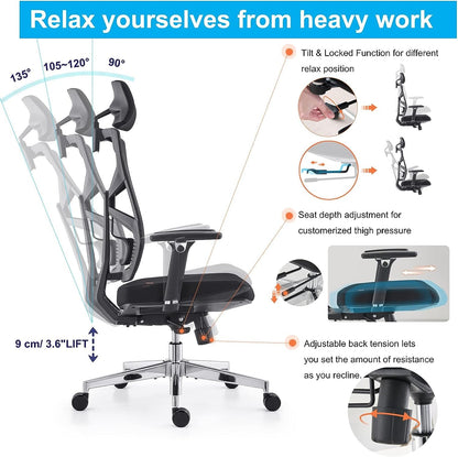 HOLLUDLE Ergonomischer Bürostuhl mit adaptiver Rückenlehne - Schwarz