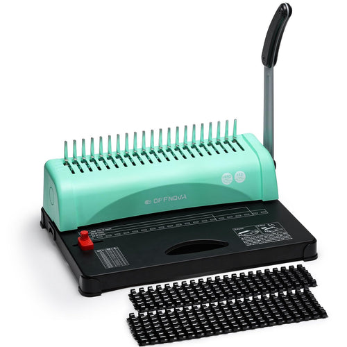 OFFNOVA Bindemaschine 21-Loch Spiralbindung 450 Blatt - Starter Kit. Rechteckig, grau-schwarz. Zum professionellen Binden von Dokumenten bis 450 Blatt.