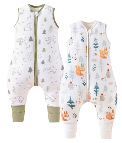 Chilsuessy Babyschlafsack mit Beinen 2.5 Tog, 2er-Pack, 100 cm – Motiv Eichhörnchen und Waldbär aus Baumwolle