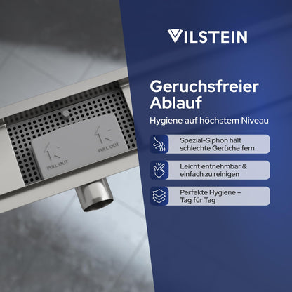 VILSTEIN Duschrinne Edelstahl 70 cm Extra Flach mit Siphon