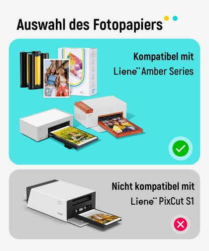 Liene Amber Fotopapier Nachfüllset - 80 Blatt 10x15 cm + 2 Farbbänder