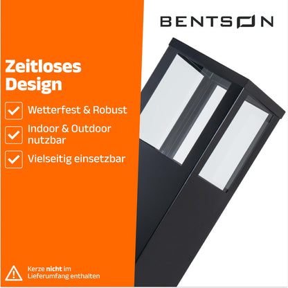 Bentson Windlichtsäule 2er Set, eckige Gartenlaterne, 95 + 75 cm