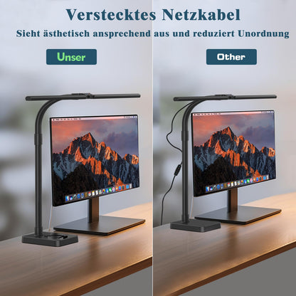 LOTTBUTY Doppelkopf Schreibtischlampe LED dimmbar 24W 80 cm schwarz