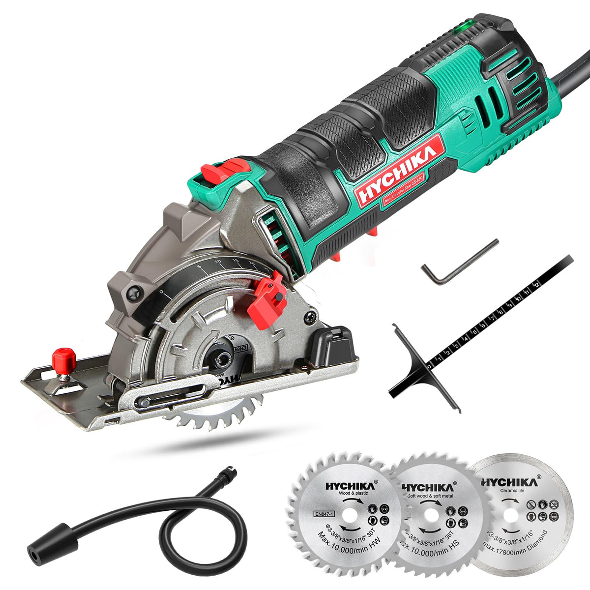 HYCHIKA Mini Handkreissäge 500W: Trennt präzise Holz, Metall & Fliesen.