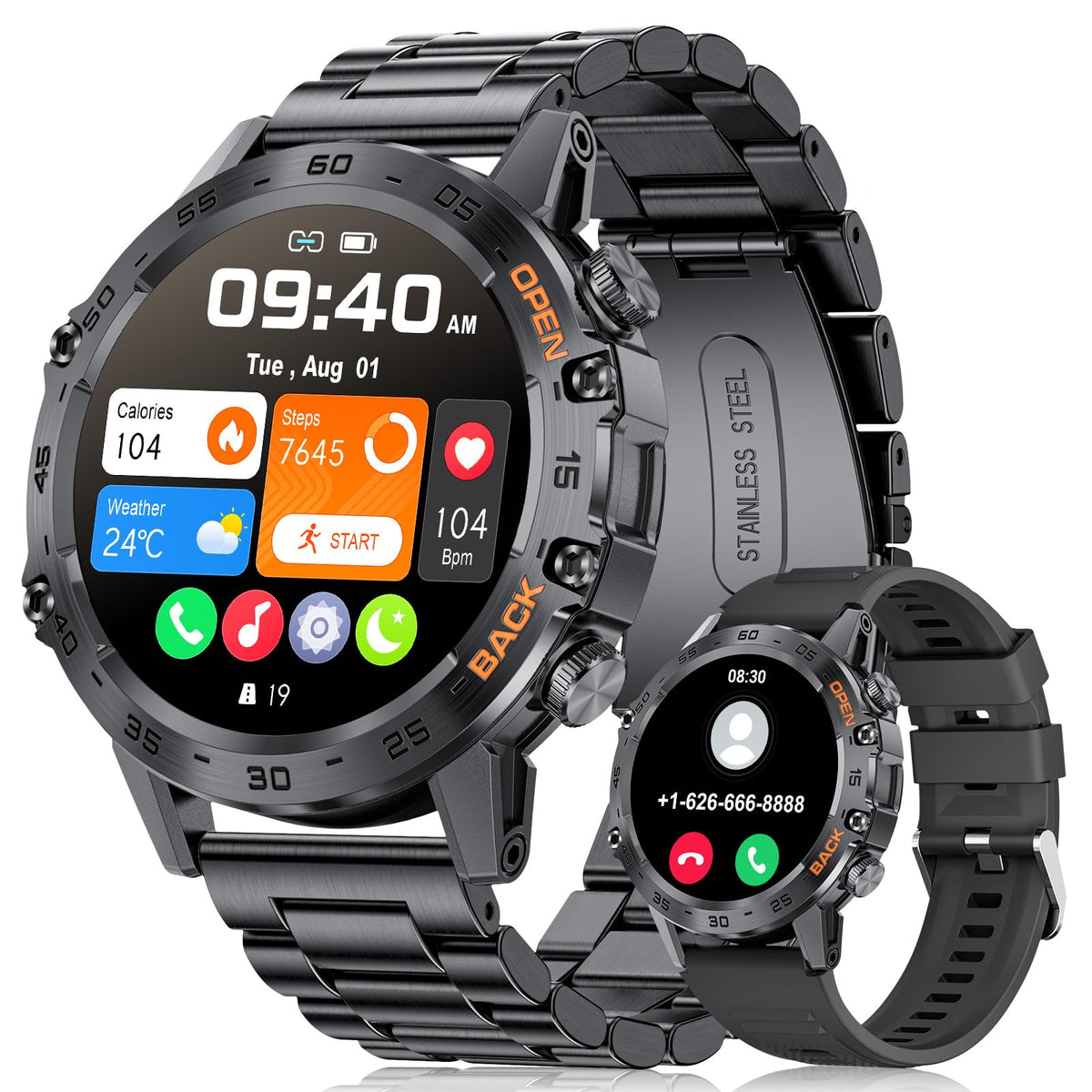 LIGE Smartwatch BW1846A Herren mit Telefonfunktion, 1,39 Zoll, schwarz – Sportuhr mit Herzfrequenz- und Schlaftracking
