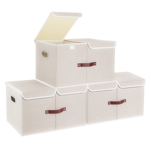 TYEERS Stoffbox mit Fächern – Beige 3er-Set 55x33x30 cm. Rechteckige Stoffbox mit integrierten Fächern zur organisierten Aufbewahrung von Textilien.