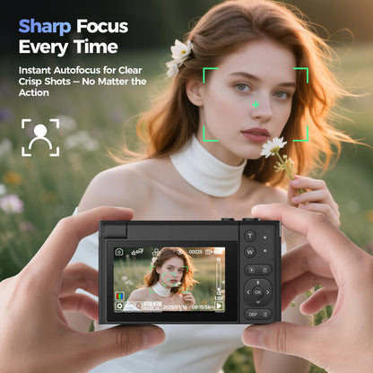 QIUOIO A9 Digitalkamera 4K 64MP Kompaktkamera mit Klappbildschirm
