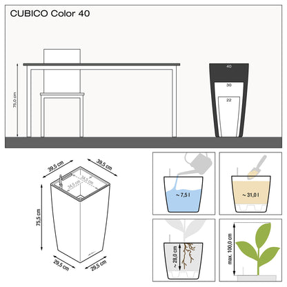 LECHUZA CUBICO Color 40 Blumenkübel mit Bewässerung - Schiefergrau