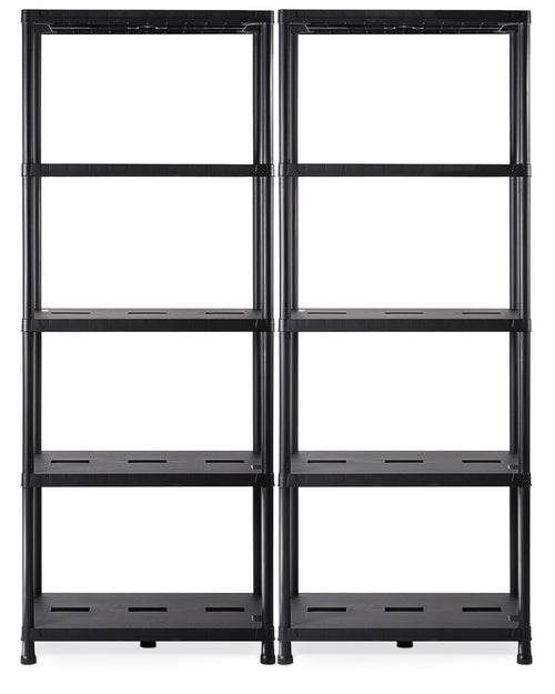 Ondis24 Schwerlastregal Kunststoff, 2er Set, 5 Böden, 180 kg belastbar – schwarzes Steckregal