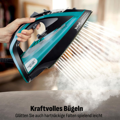 Tefal Ultimate Pure Dampfbügeleisen FV9844, 3200 W, schwarz/türkis