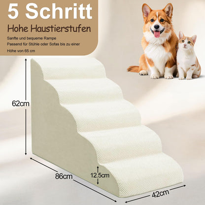 Niubya Hundetreppe für kleine Hunde, 5 Stufen, Beige, H 62 cm