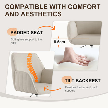 BERYTH Bürostuhl Samt Weiss, ergonomischer Drehstuhl mit Armlehnen