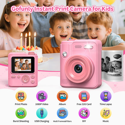 Gofunly H11 Kinderkamera Sofortbildkamera 1080P HD mit 32 GB Karte