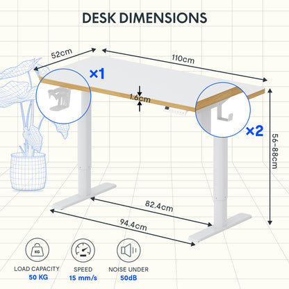 FLEXISPOT Kinderschreibtisch elektrisch höhenverstellbar, 110 x 52 cm