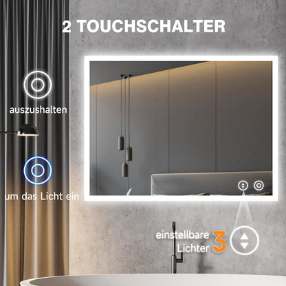 YOLEO LED Badspiegel 80x60cm dimmbar mit Touch und Steckdose