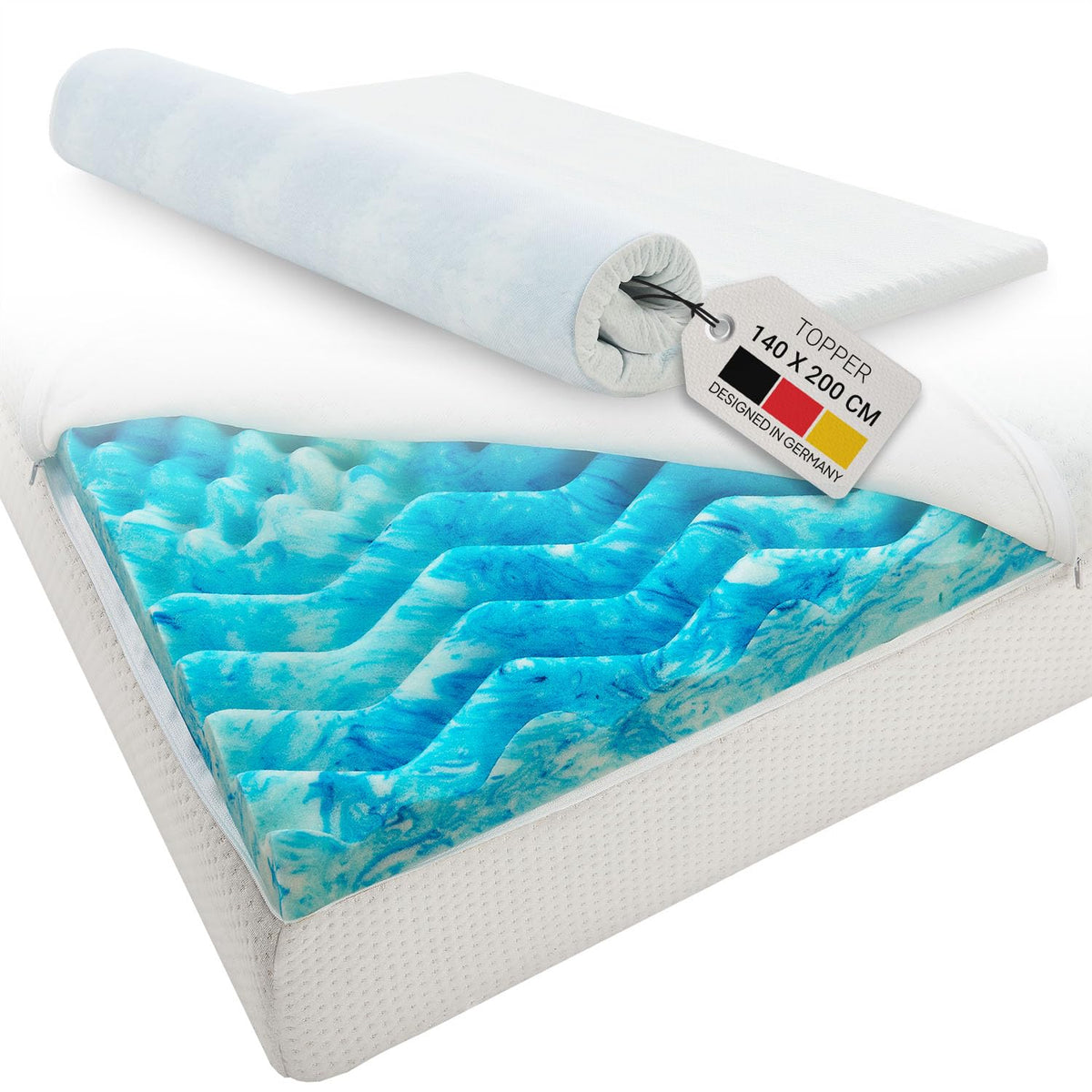 Juskys Matratzentopper 140x200 cm 7-Zonen Memoryschaum H2/H3 in Weiss mit Wellenprofil
