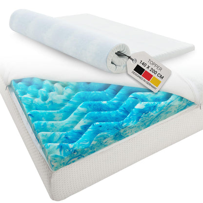 Juskys Matratzentopper 140x200 cm 7-Zonen Memoryschaum H2/H3 in Weiss mit Wellenprofil