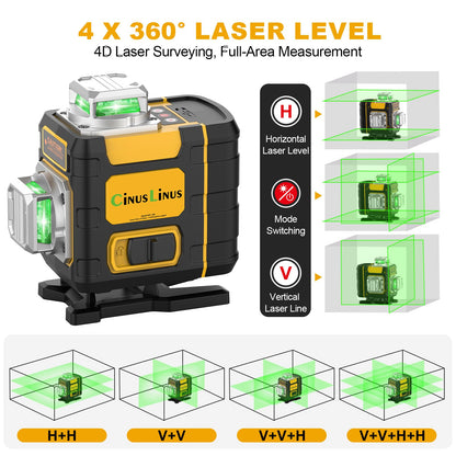 CinusLinus Kreuzlinienlaser SPY-16B 4x360° grün mit Stativ