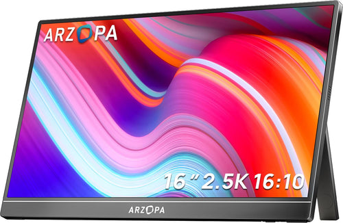 ARZOPA Z1RC 16 Zoll 2.5K Portabler Zweitbildschirm USB-C HDMI, schwarz, rechteckig. Erweitert oder spiegelt Bildschirminhalte mobil.