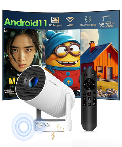 CineMini Mini Beamer - Smart Projektor 4K Android 11 Elektr. Fokus. Kompakter, rechteckiger Beamer projiziert 4K-Inhalte mit Android 11 OS.