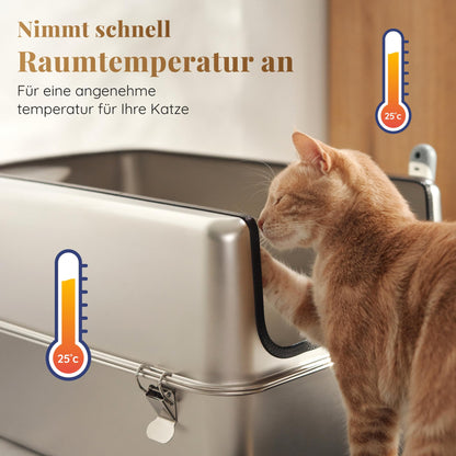 PRIORPET Katzenklo Edelstahl XXL mit hohem Rand, Schaufel und Matte