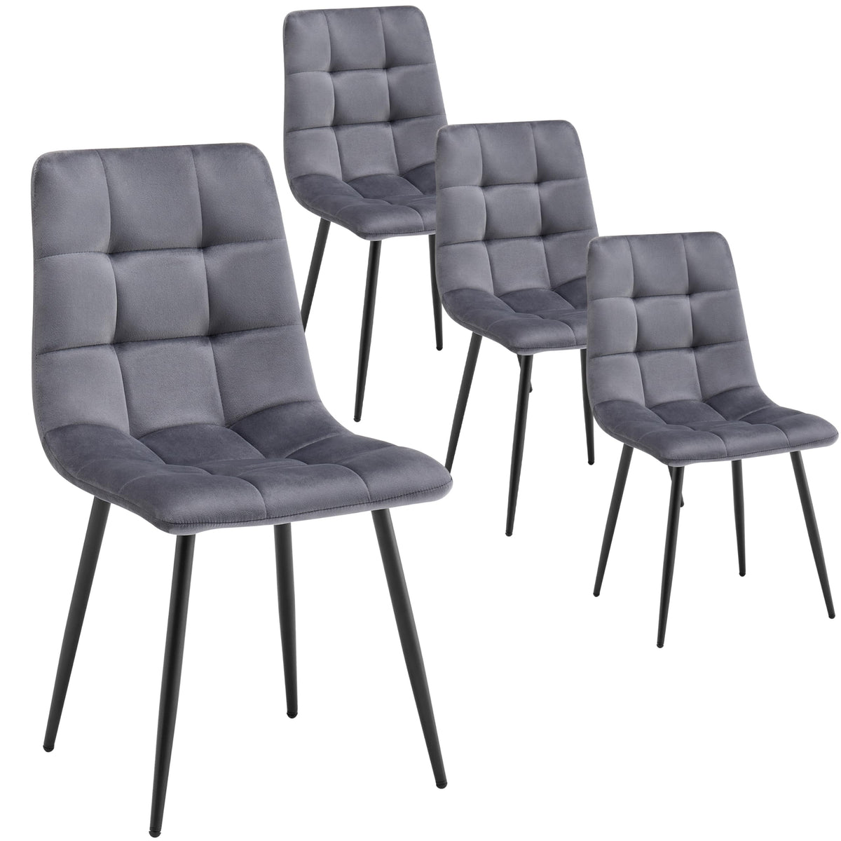 Deuline Milano Esszimmerstühle Samtbezug Grau 4er-Set. Stühle in klassischer Form. Dienen als Sitzgelegenheit am Esstisch.