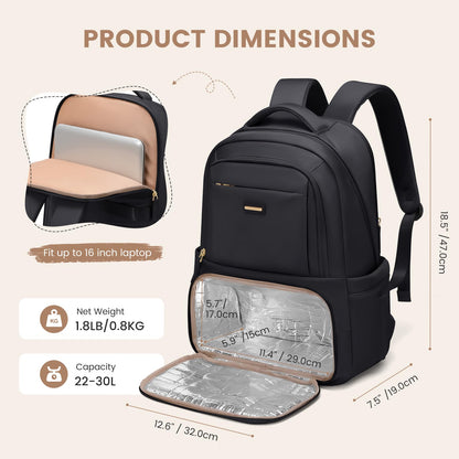 GOLF SUPAGS Lunch Rucksack mit Kühlfach, 16 Zoll Laptopfach, Schwarz