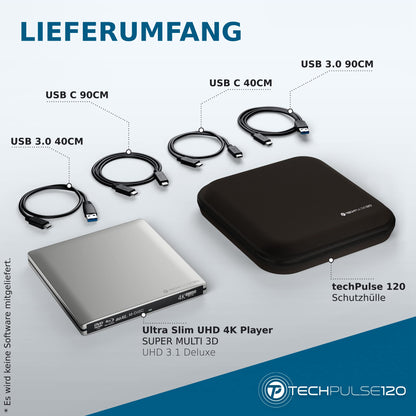 techPulse120 Imperator Externer Blu-ray Brenner USB-C 4K BDXL - Silber