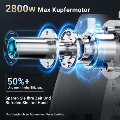 AAOBOSI Fleischwolf elektrisch 4-in-1, 2800 W, Edelstahl, MGC04