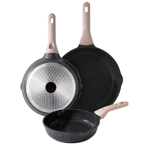 Kordisen Granit Antihaft Bratpfannen-Set 3-tlg. - 24/28/32 cm Induktion. Rund, granitgrau. Zum Braten auf Induktionsherden.